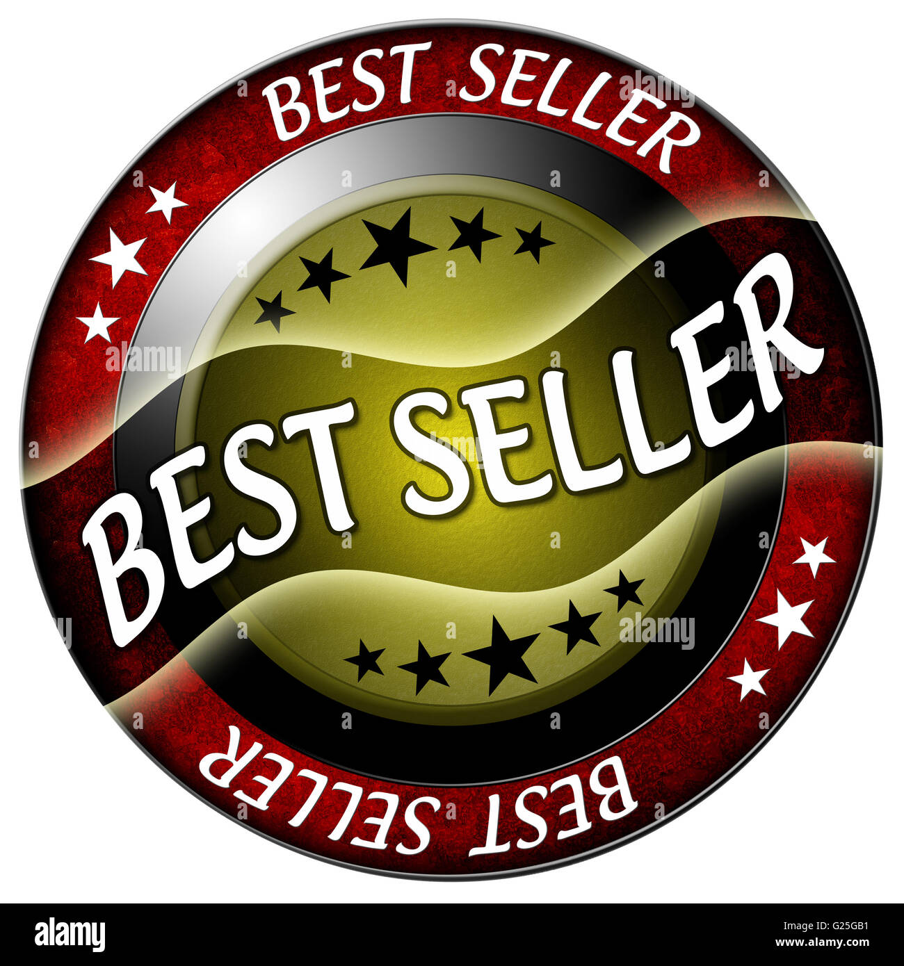 Bestseller rund um rotes Symbol isoliert Stockfoto