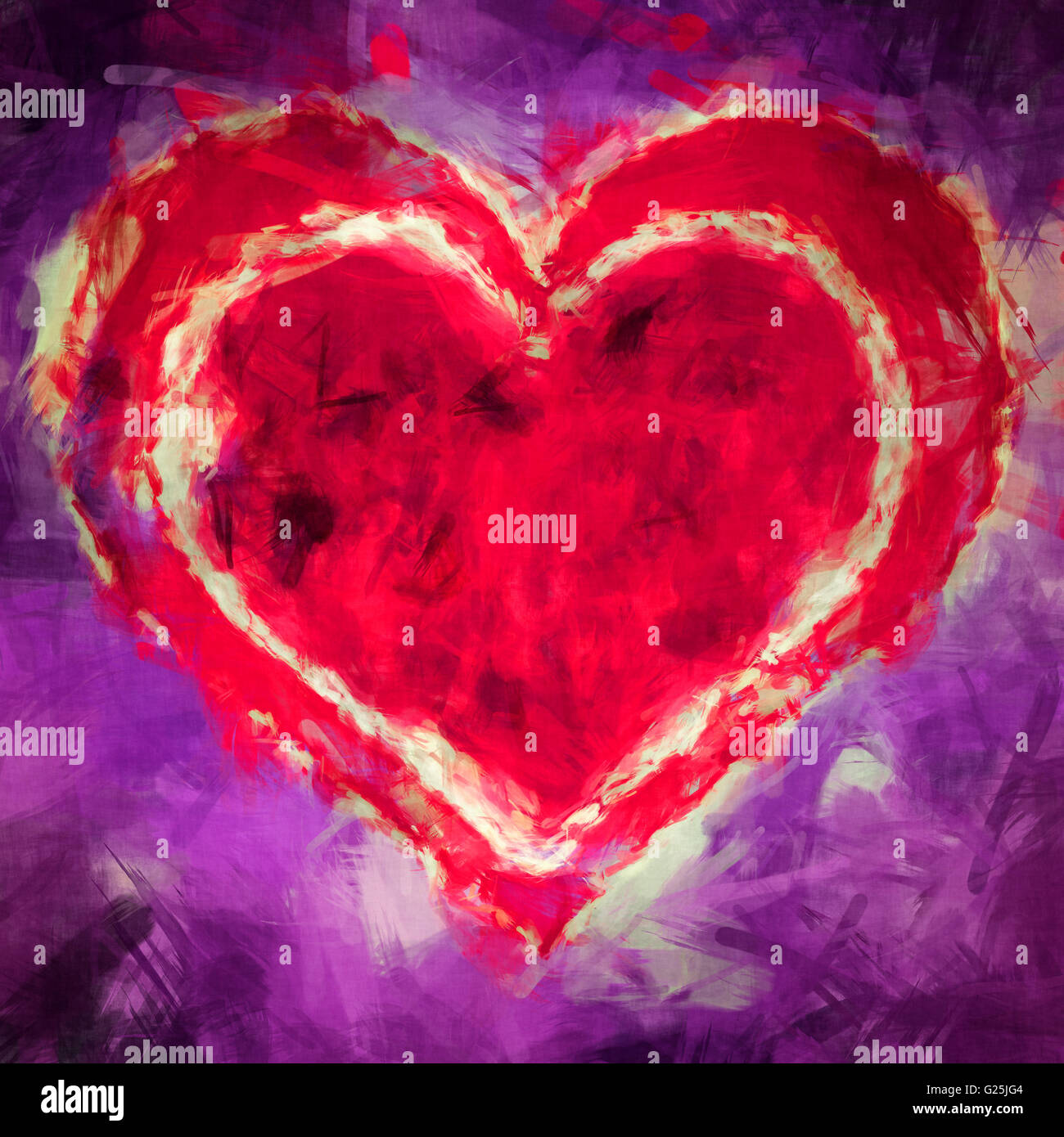 Grafische Darstellung der ein rotes Herz in ein Herz auf lila Hintergrund Stockfoto
