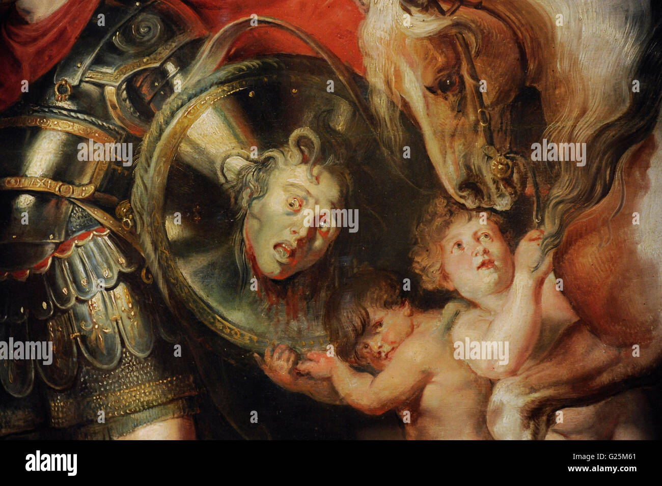 Rubens (1577-1640), flämischer Maler. Perseus Befreiung Andromeda. Öl auf Leinwand. Barock-Stil. 1622. Detail: Eros, Pegasus und Gorgon Schild.  Die Eremitage. Sankt Petersburg. Russland. Stockfoto