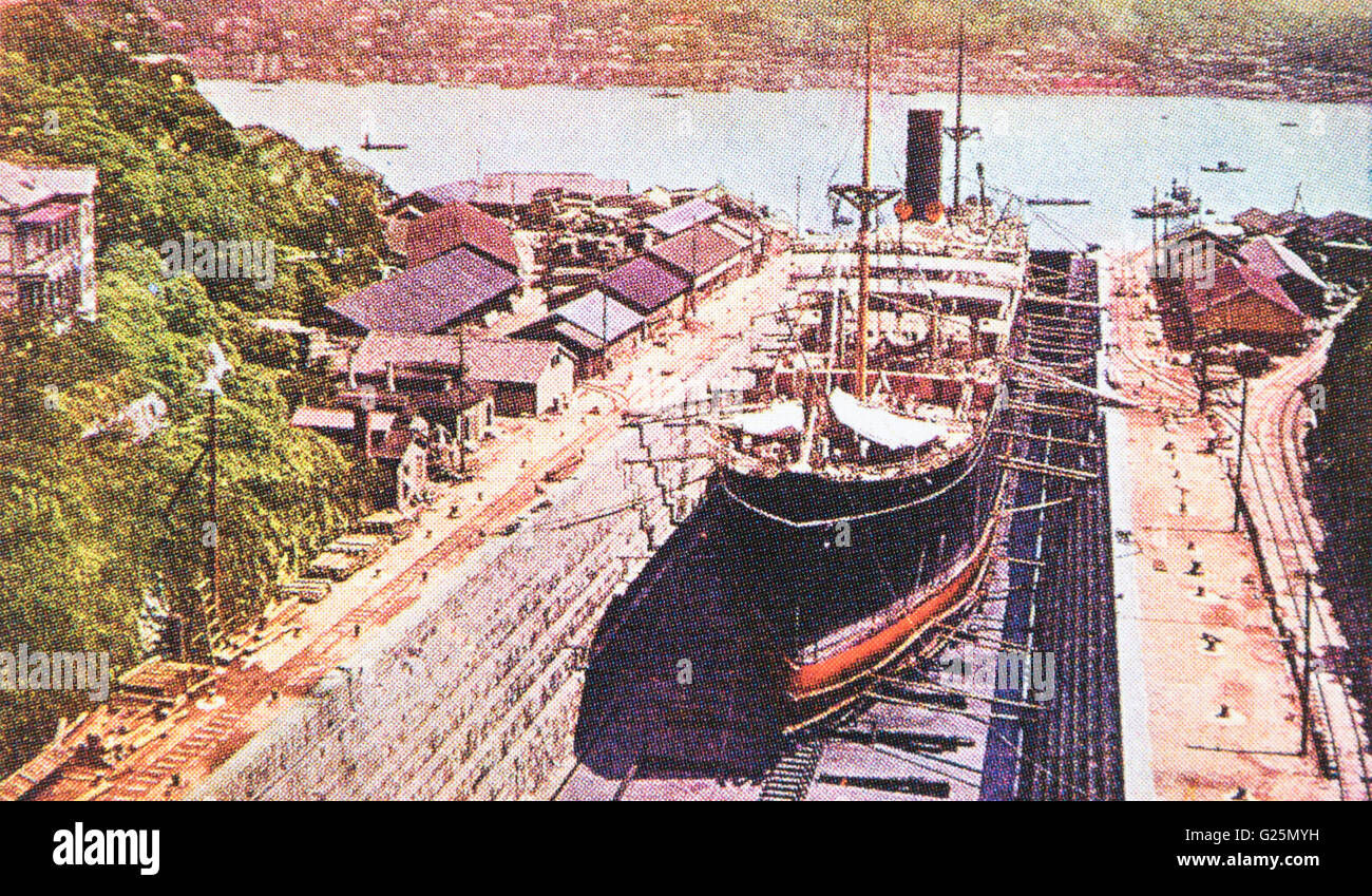 Mitsubishi Nagasaki Werft dritten Dock, Nagasaki, Japan. c 1921. Stockfoto