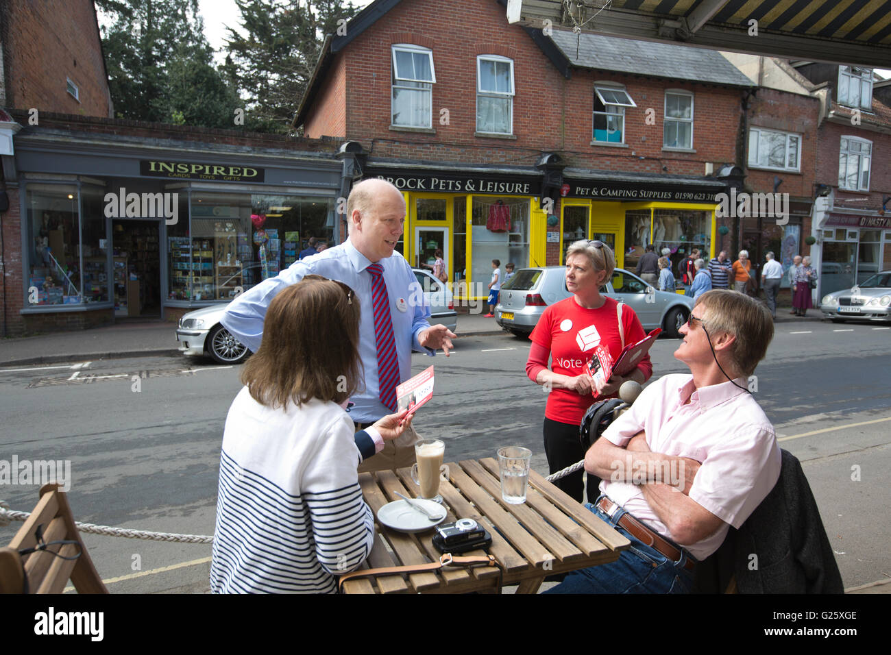 Chris Grayling, britische konservative Partei Politiker Wahlkampf um Europa vor dem EU-Referendum, Hampshire, UK zu verlassen Stockfoto