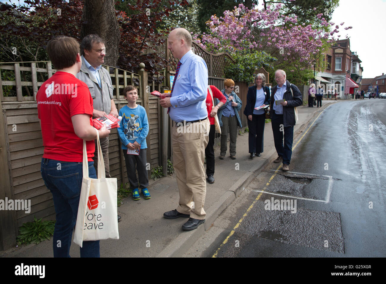 Chris Grayling, britische konservative Partei Politiker Wahlkampf um Europa vor dem EU-Referendum, Hampshire, UK zu verlassen Stockfoto