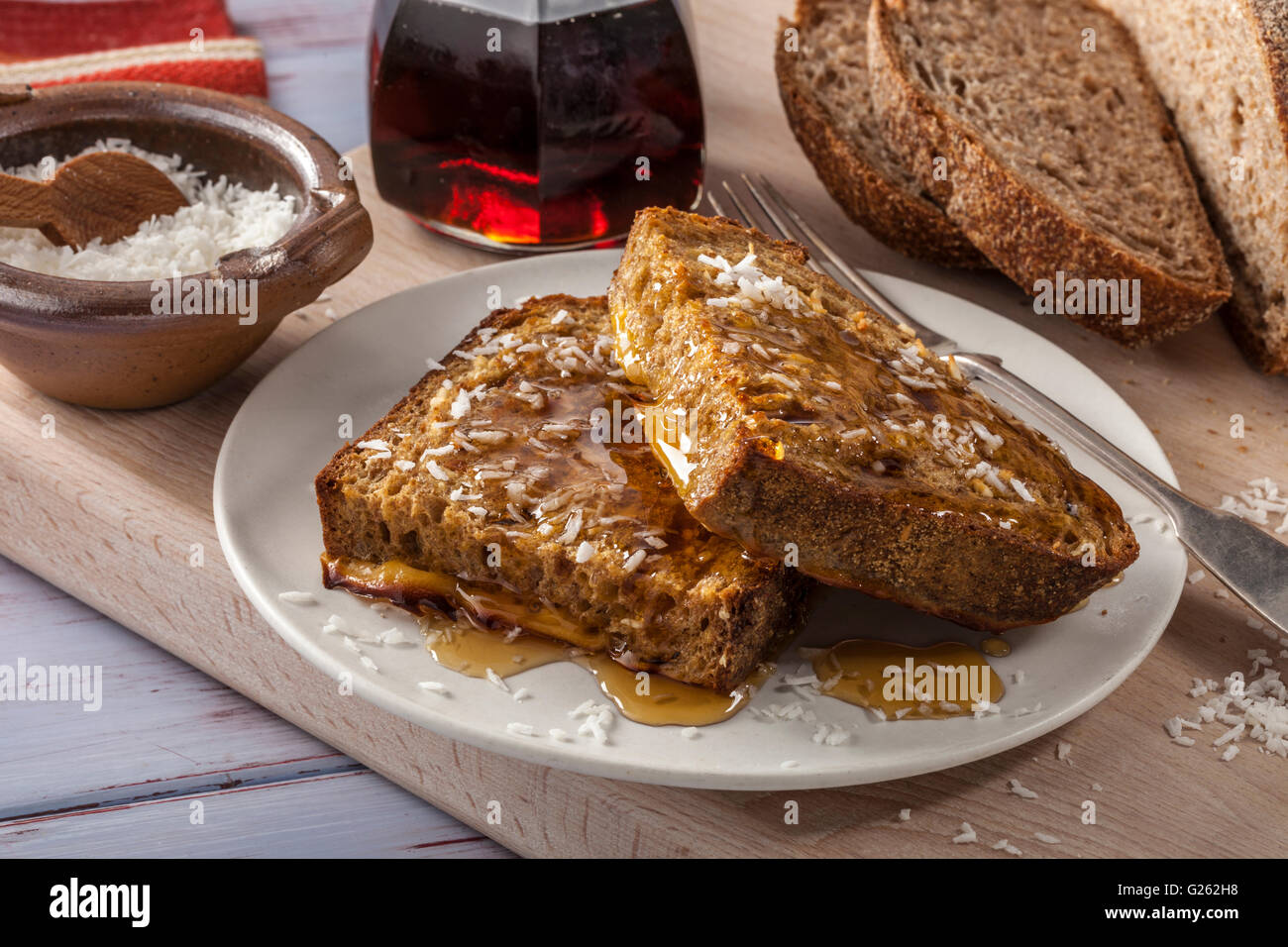 Kokos-French-toast Stockfoto