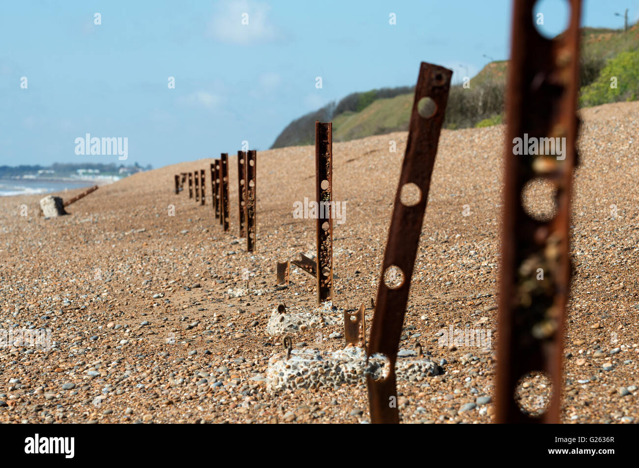 Während des Krieges Anti-Invasion Zaun gebaut, um die ehemaligen RAF-Radarstation bei Bawdsey Ferry, Suffolk, England zu schützen. Stockfoto