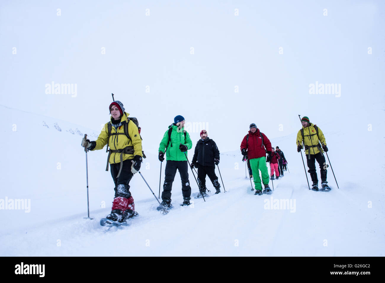 Skifahrer Longyearbyen, Svalbard, Spitzbergen, Norwegen Stockfoto