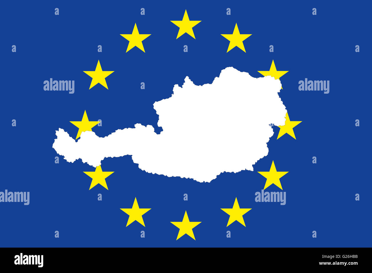 Form von Österreich mit EU-Flagge Stockfoto