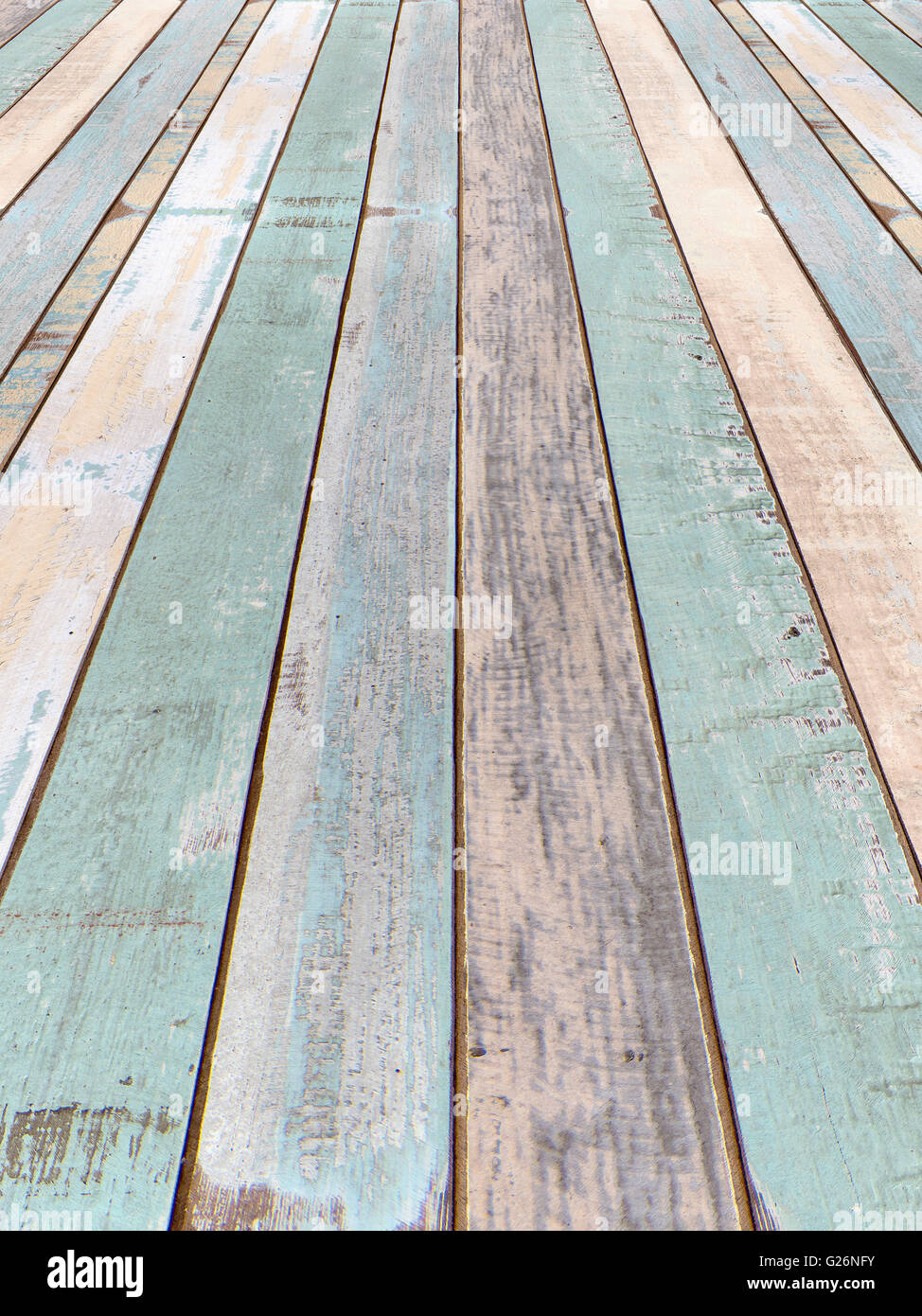 Perspektive Wand- und alten Holzbrett Farbtextur für Hintergrund Stockfoto