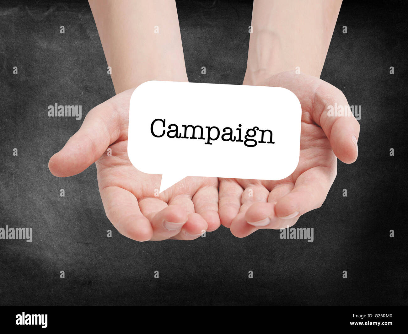 Kampagne auf eine Speechbubble geschrieben Stockfoto
