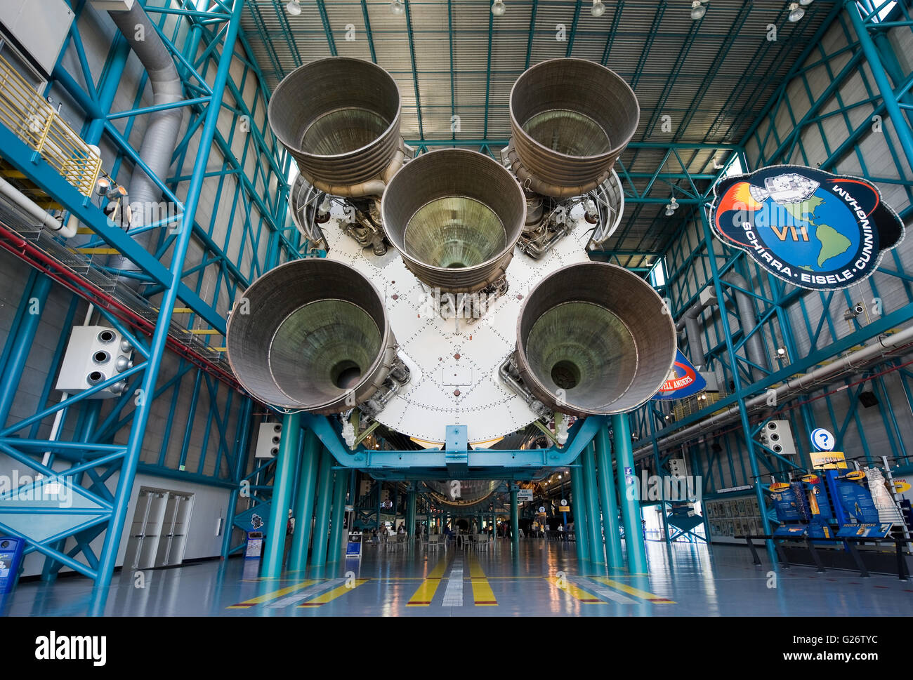 Die Saturn 5-Rakete, die der Besucher-Komplex des Kennedy Space Center ausgestellt ist Stockfoto