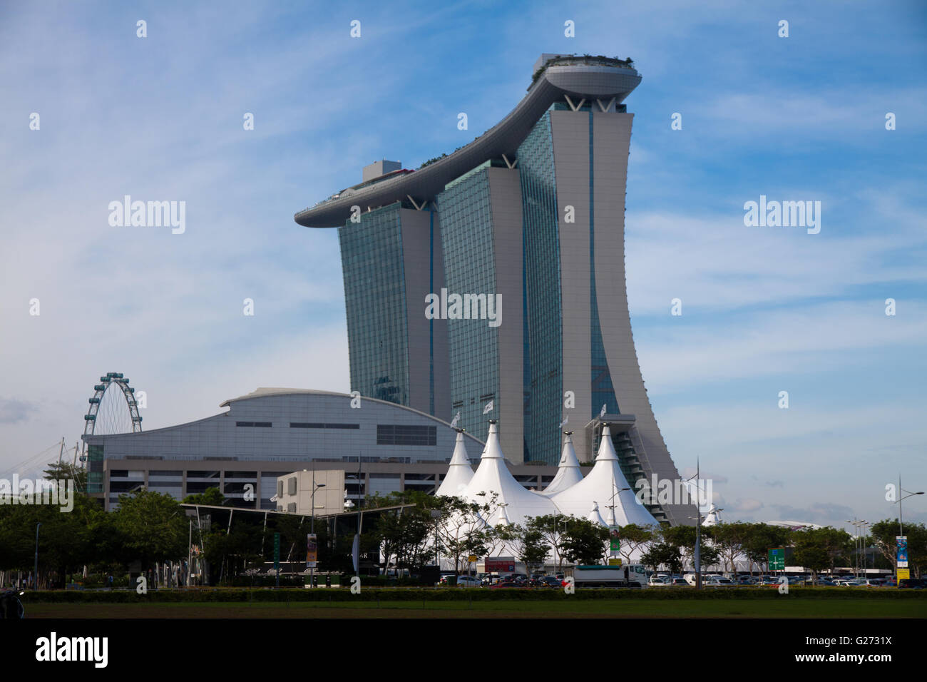 Stadtlandschaft von Singapur bei bewölktem Himmel von hinten Stockfoto