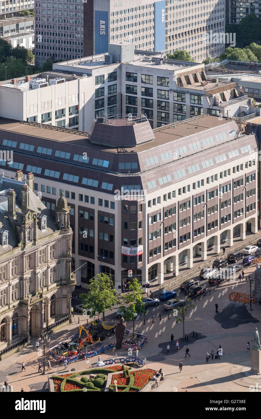 Luftbild von Birmingham, England. Büros in Victoria Square Stockfoto