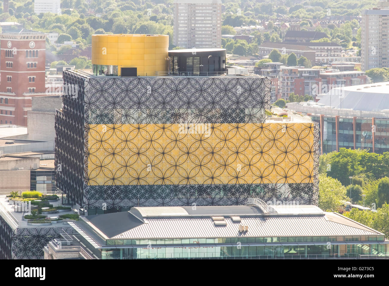 Luftaufnahme von Birmingham City Centre, England. Die neue Bibliothek von Birmingham. Stockfoto