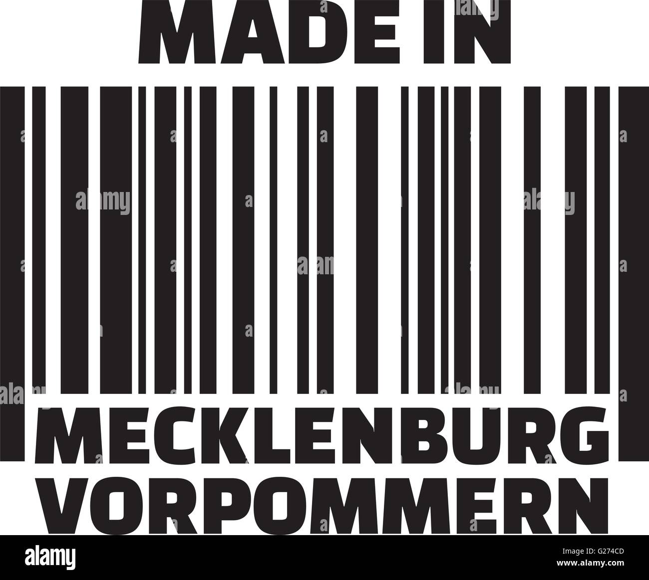 Hergestellt in Mecklenburg-Vorpommern Barcode Deutsch Stock Vektor