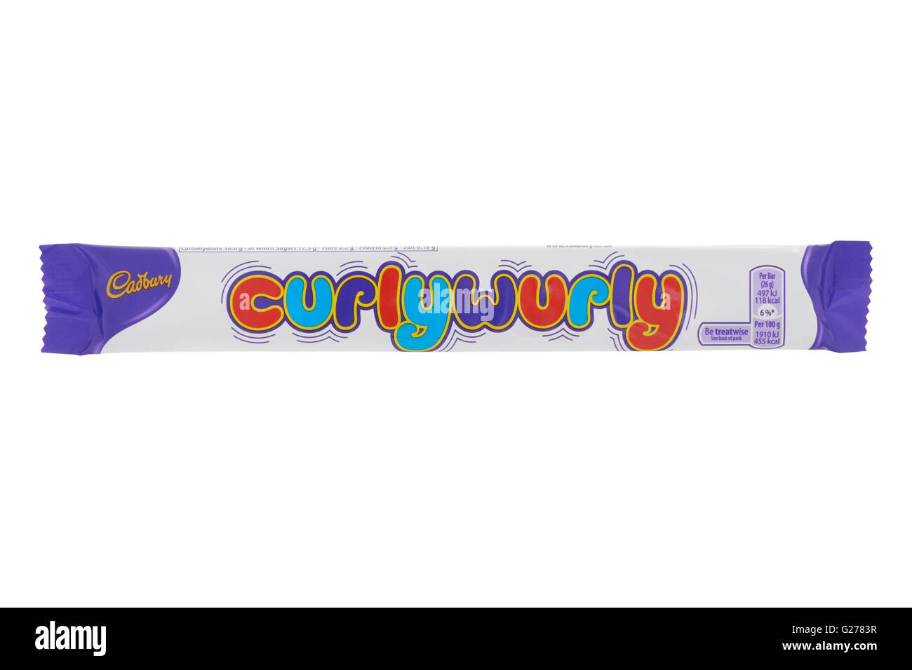 Cadbury curly Wurly auf weißem Hintergrund Stockfoto
