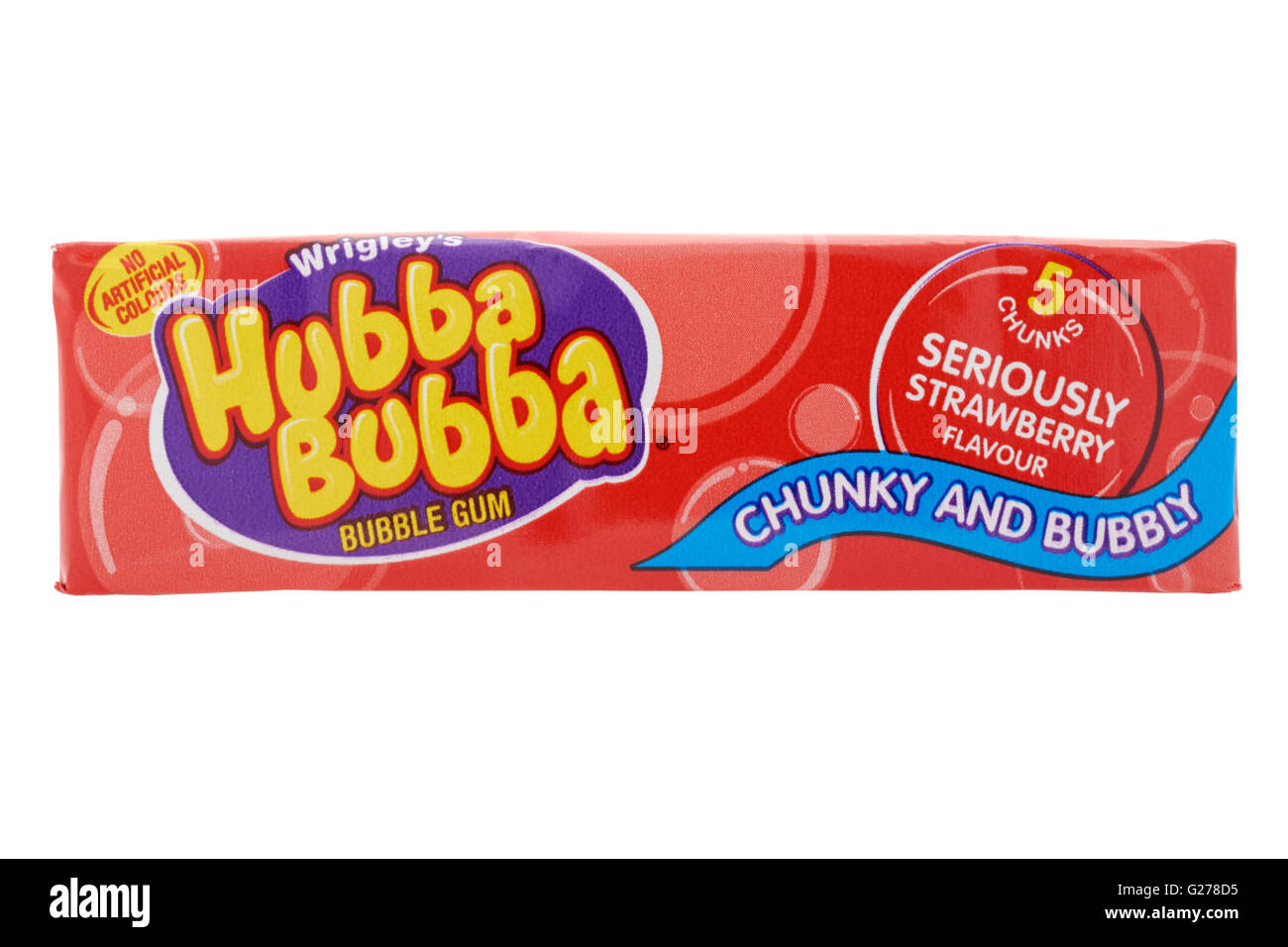 Paket von Hubba Bubba Kaugummi auf weißem Hintergrund Stockfoto
