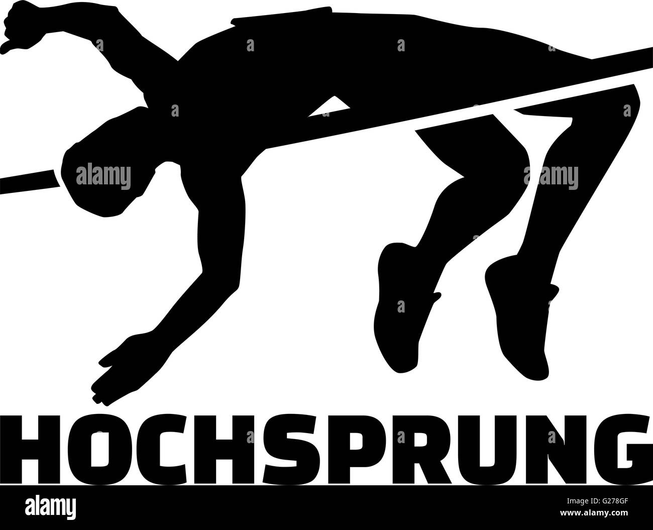 Hochsprung-Silhouette mit Wort Deutsch Stock Vektor