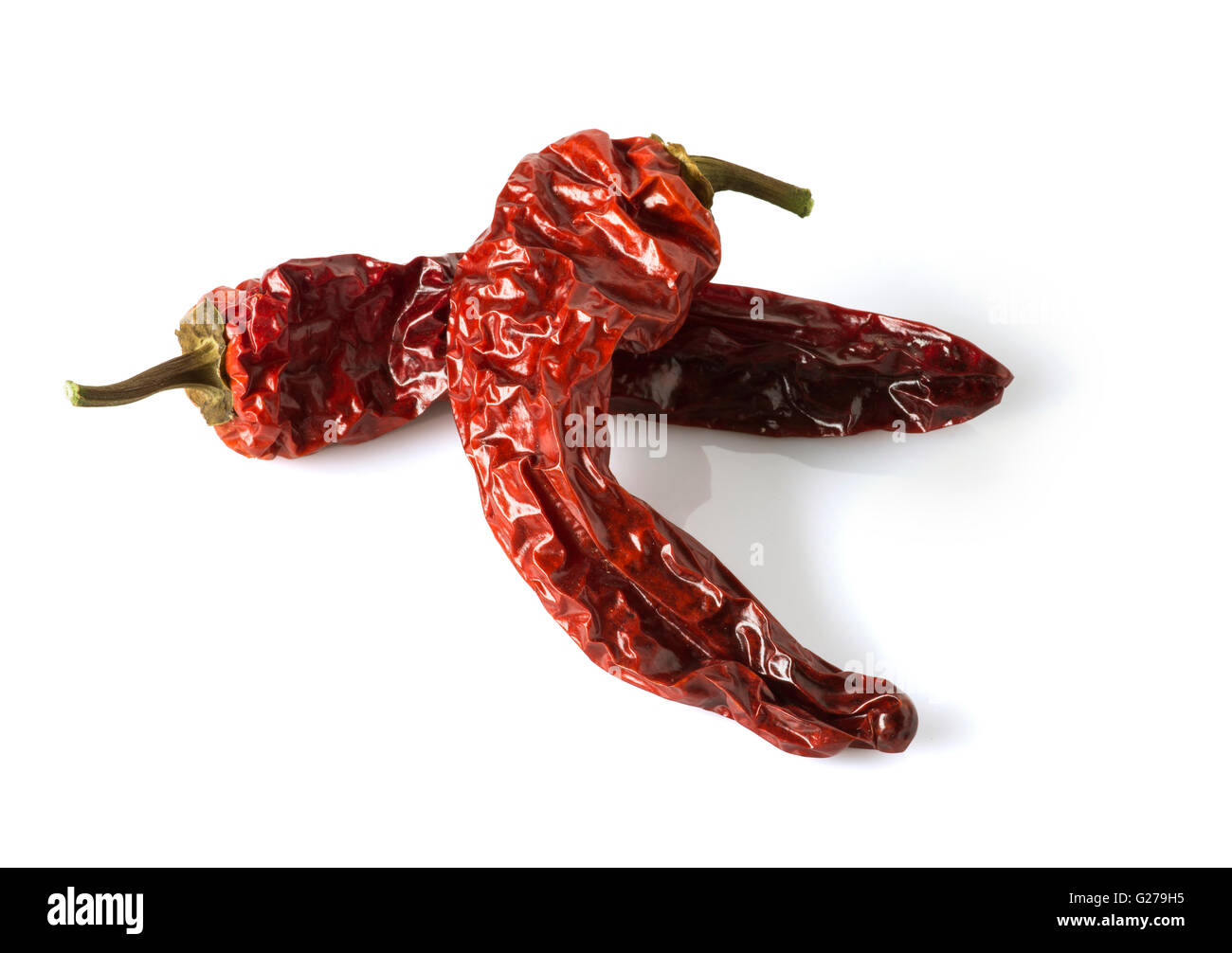 Zwei Getrocknete Chilischoten Stockfoto