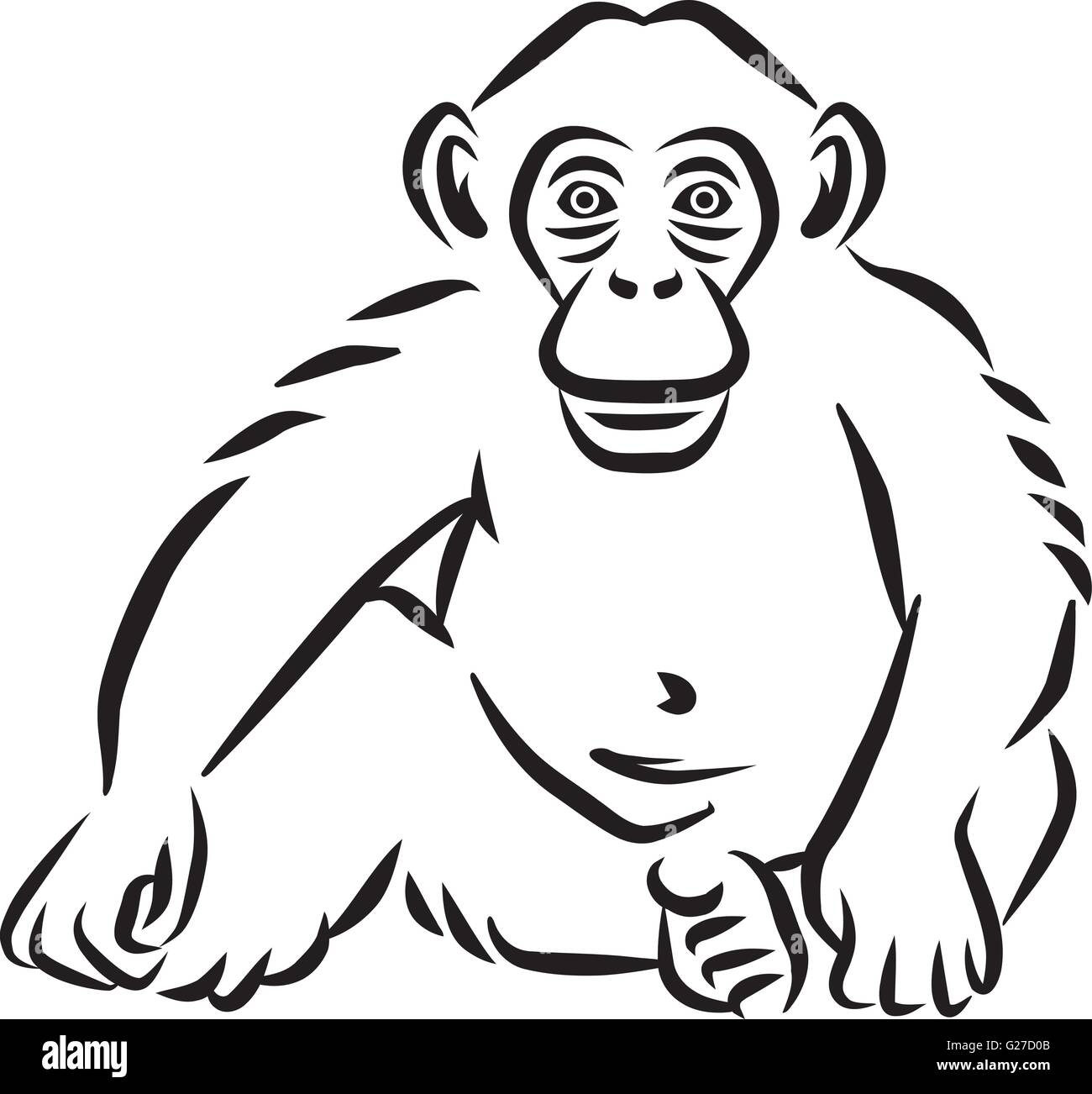 Sitzen Baby Schimpansen Hand gezeichnet Stock Vektor