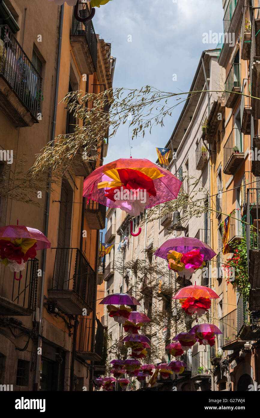 BLUMENKUNST AUSSTELLUNG IN GIRONA. KATALONIEN. Spanien. Stockfoto