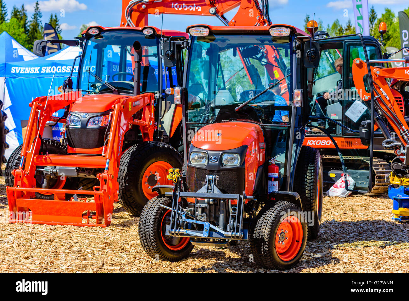 Emmaboda, Schweden - 13. Mai 2016: Wald und Traktor (Skog Och Traktor) fair. Kubota Stw 37 leichte Kleintraktor. Stockfoto