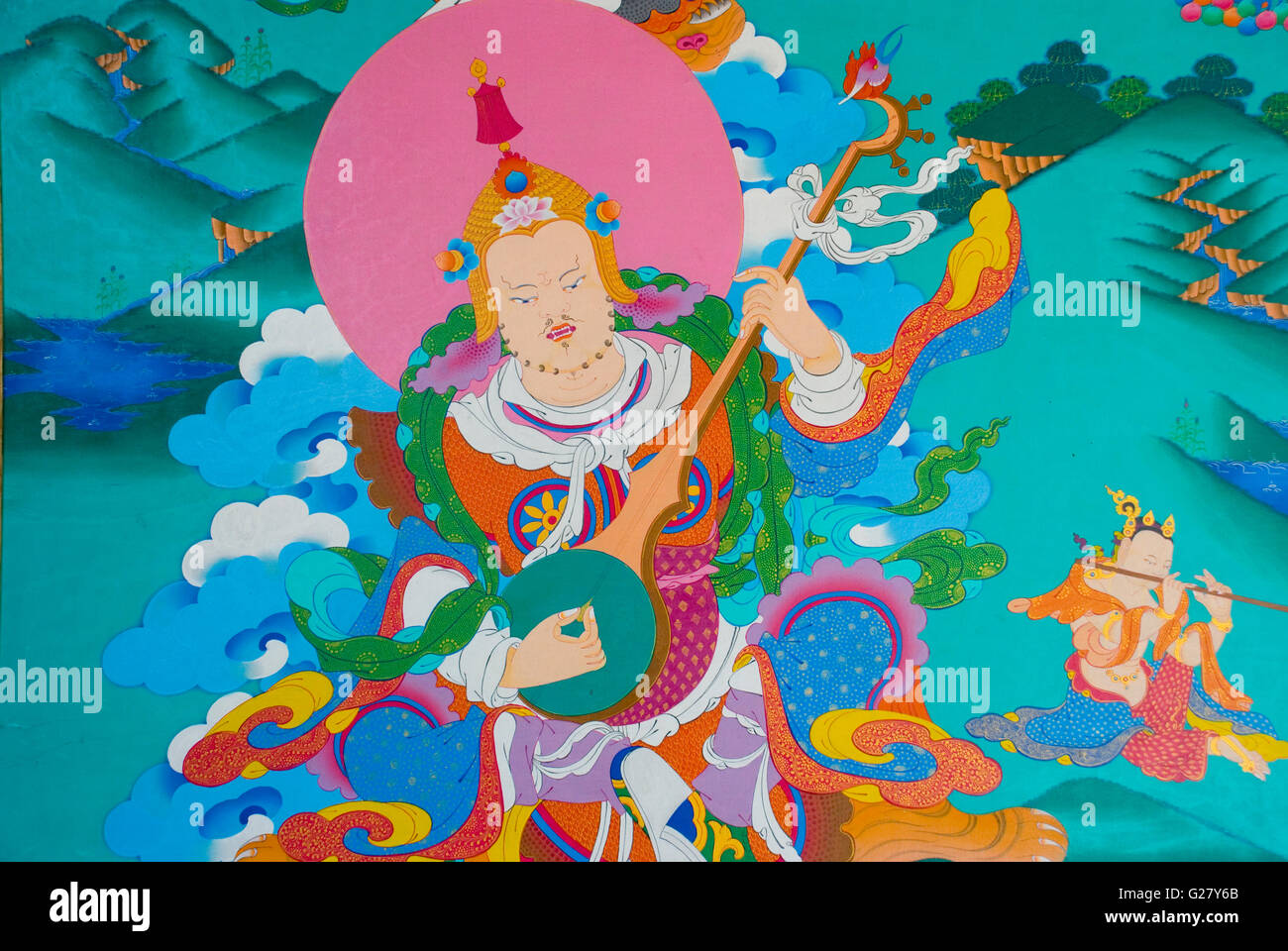Idole und buddhistischen Thanka-Malerei in einem Kloster, Ladakh, Indien Stockfoto