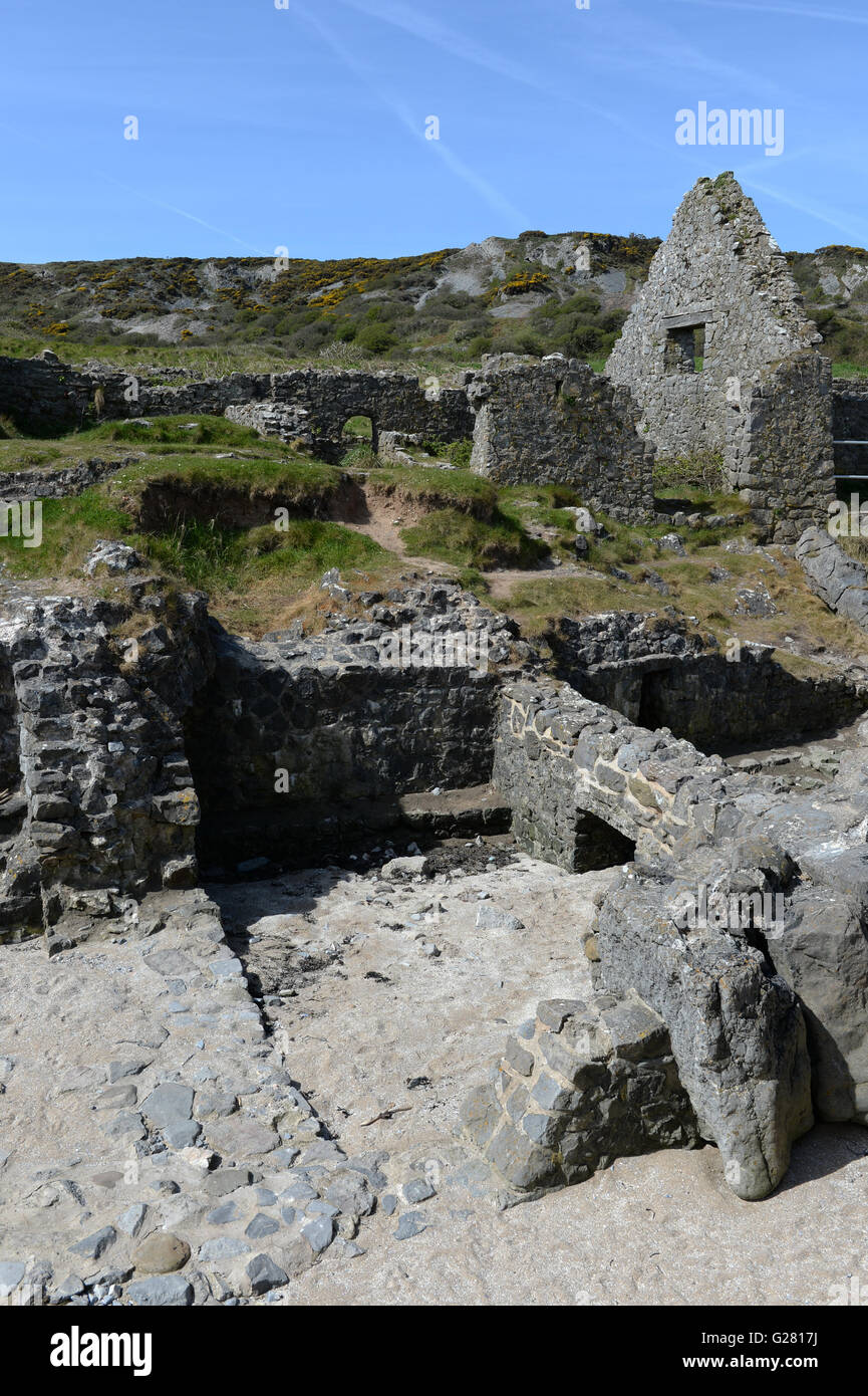 Die alten Mauern und Gebäude das Salzhaus offenbaren alte Industrien von Gower, Wales Stockfoto