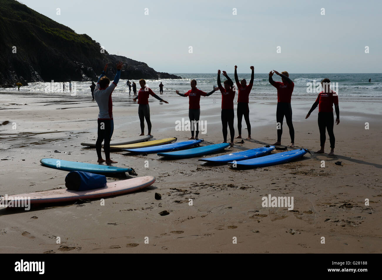 Surf Schule Caswell Bucht, Gower UK Stockfoto