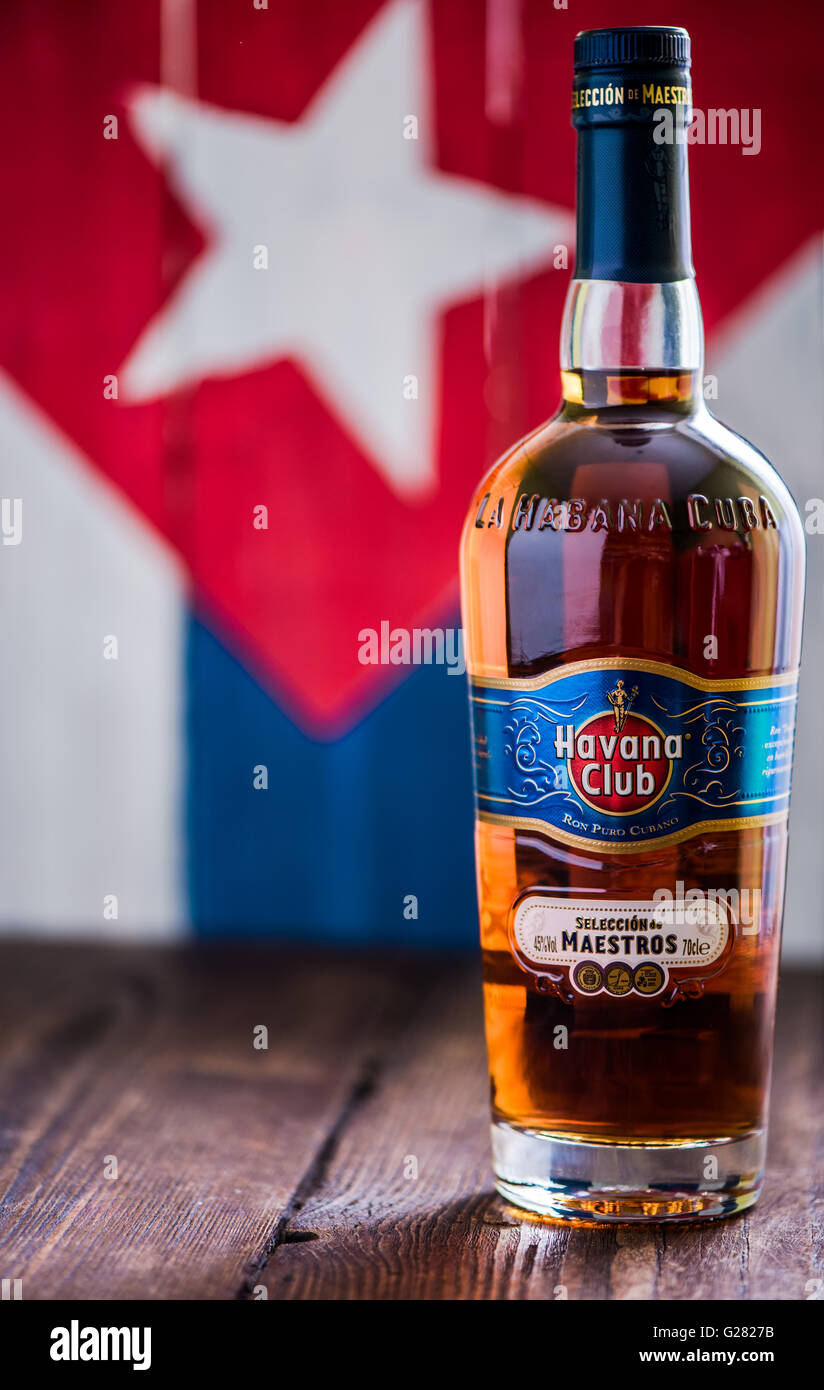 Havanna, Kuba - 23. Mai 2016: Flasche Havana Club Rum. Gegründet im Jahre 1878 in Kuba, ist Havana Club der Welt Nr. 3 internation Stockfoto