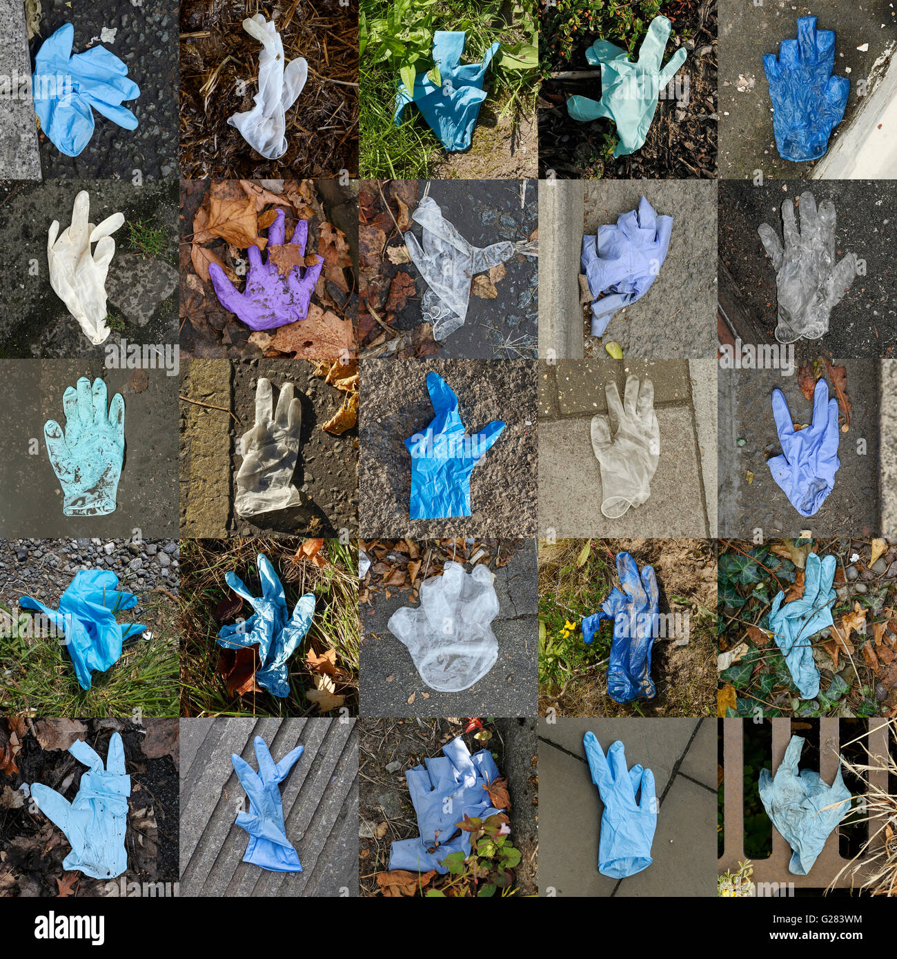 Sammlung von 25 Lost &amp; Found-Handschuhe Stockfoto