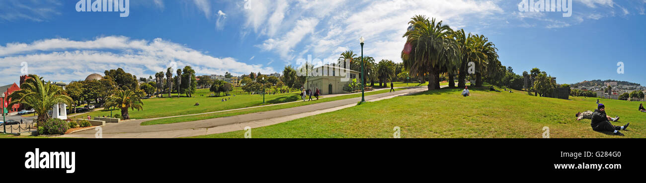 San Francisco: Panoramablick auf die Mission Dolores Park, einen öffentlichen Park zwei Blocks südlich von Mission Dolores, westlichen Rand des Mission District Stockfoto