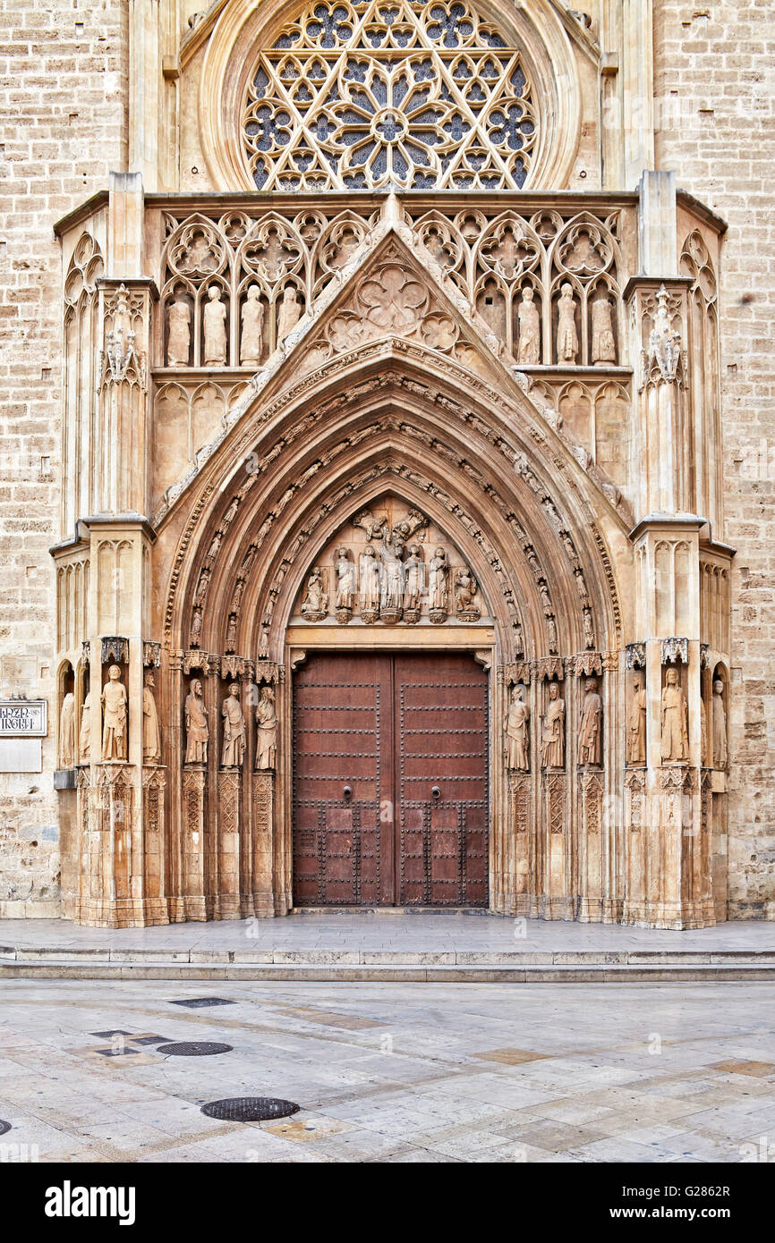 Tür der Apostel. Kathedrale von Valencia. Comunitat Valenciana. Spanien. Stockfoto