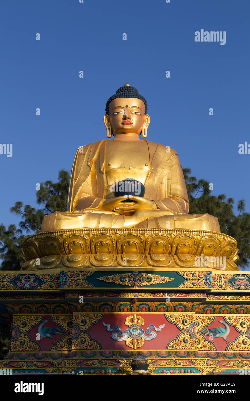 Kathmandu, Nepal - 20. Oktober 2014: Große goldene Statue in Amideva Buddha Park Stockfoto