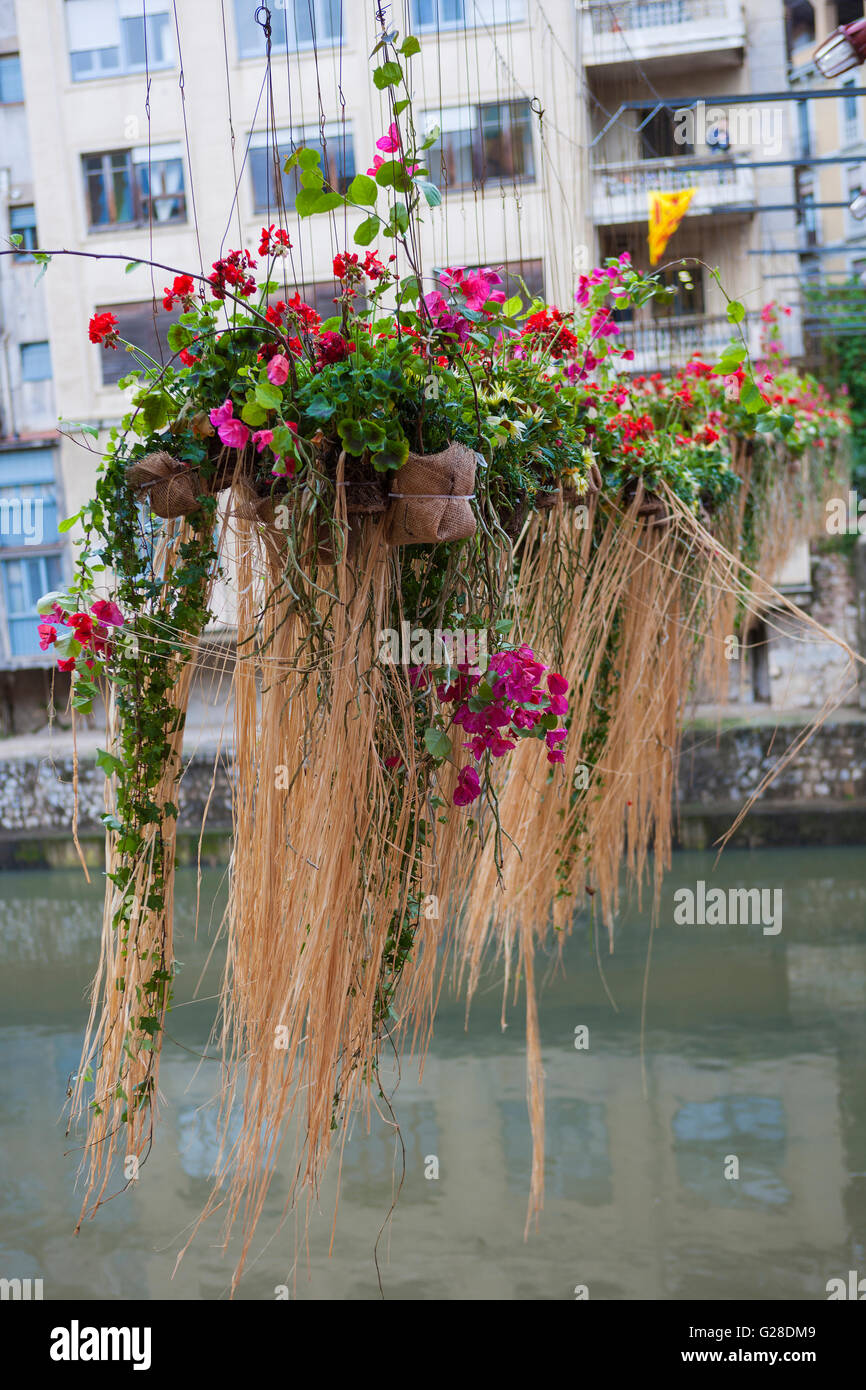 BLUMENKUNST AUSSTELLUNG IN GIRONA. KATALONIEN. Spanien. Stockfoto