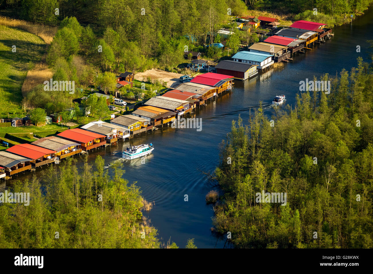 Luftaufnahme, Bootshäuser am Mirowsee und Kanal Passage, Zotzensee, Mirow, Mecklenburgische Seenplatte, Mecklenburg-Vorpommern, Stockfoto Luftaufnahme, Bootshäuser am Mirowsee und Kanal Passage, Zotzensee, Mirow, Mecklenburgische Seenplatte, Mecklenburg-Vorpommern, Stockfoto
