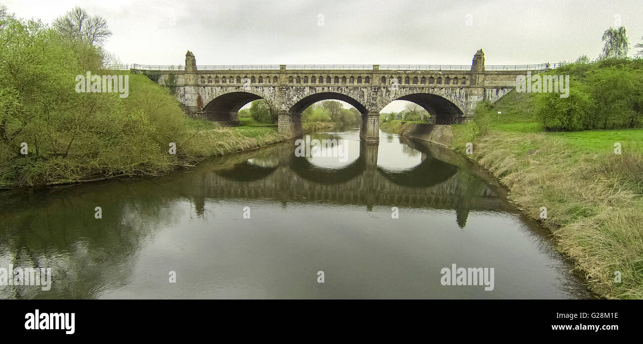 Luftaufnahme, alten Reiten, Brückenbau, Wasser-Brücke über die Lippe, stillgelegten Kanal Lippeauen, Lippe Fluss fließen, Erhaltung, Stockfoto