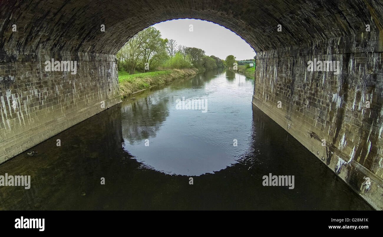 Luftaufnahme, alten Reiten, Brückenbau, Wasser-Brücke über die Lippe, stillgelegten Kanal Lippeauen, Lippe Fluss fließen, Erhaltung, Stockfoto
