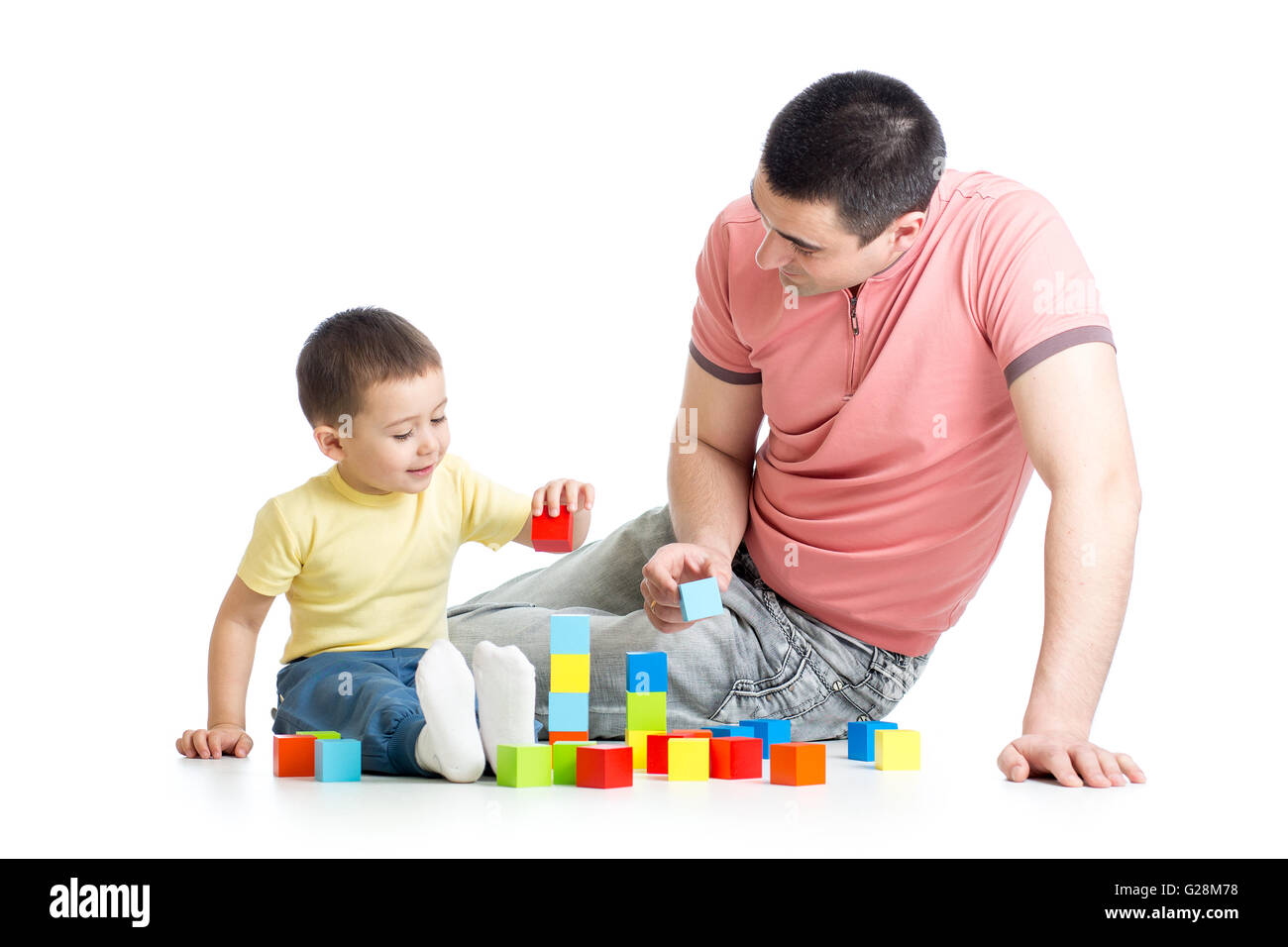 Vater und Kind Bau Spiel zusammen spielen Stockfoto