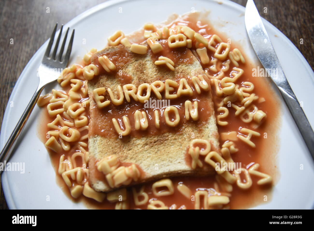 Europaische Union Eu Referendum Konzept Bild Kinder Alphabet Nudeln Auf Toast Stockfotografie Alamy