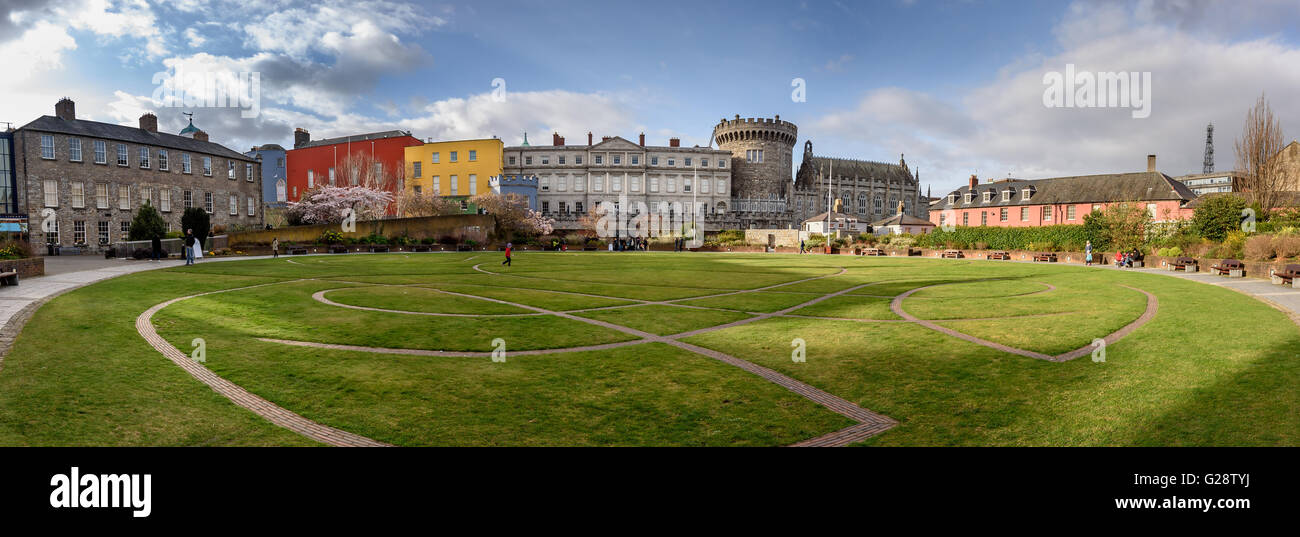 Dublin Castle aus Dame Street, Dublin, Irland, ist eine große irische Touristenattraktion. Stockfoto