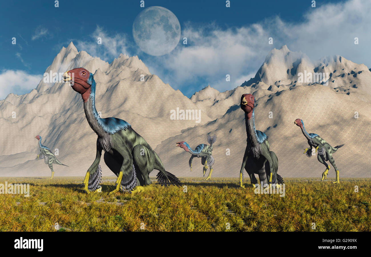 Gefiederte Dinosaurier vogelartigen Caudipteryx. Stockfoto