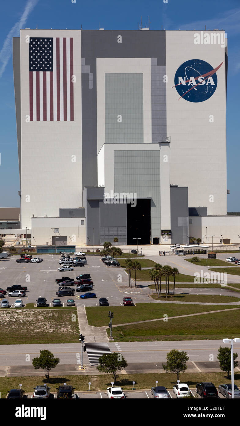 Nahaufnahme des Vehicle Assembly Building oder VAB, bei der NASA Kennedy Space Center, Merritt Insel, Florida Stockfoto Nahaufnahme des Vehicle Assembly Building oder VAB, bei der NASA Kennedy Space Center, Merritt Insel, Florida Stockfoto