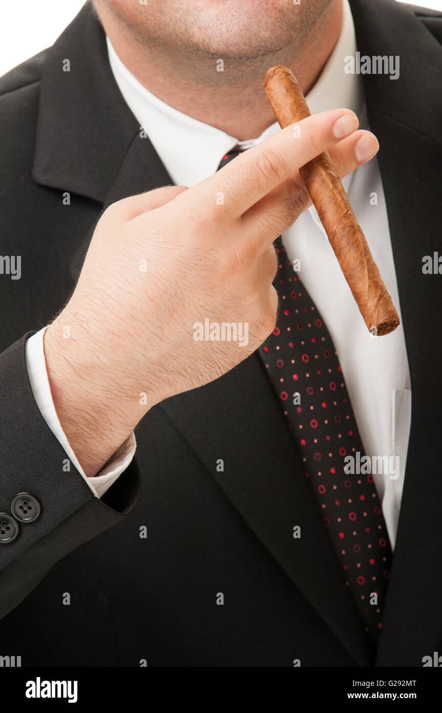 Business-Erfolg-Konzept mit kubanische Zigarre, eleganten klassischen Anzug und Krawatte Stockfoto