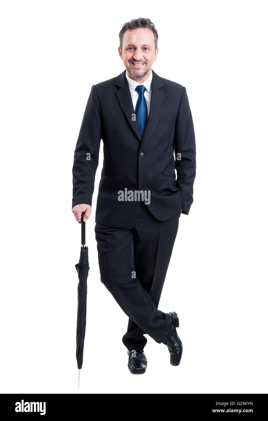 Business-Mann posiert mit einem Regenschirm Ganzkörper isoliert auf weißem  Studio-Hintergrund Stockfotografie - Alamy