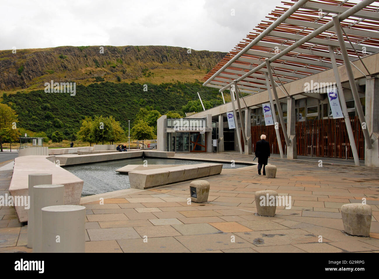Schottisches Parlamentsgebäude Eingang, Edinburgh Stockfoto