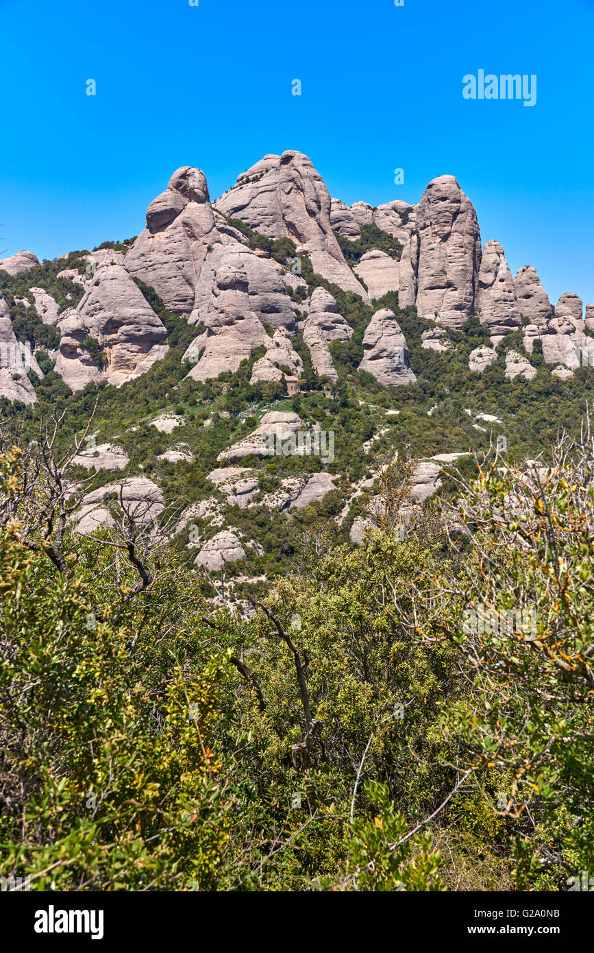 Montserrat ist ein Multi-spitzer Berg in der Nähe der Stadt Barcelona, Katalonien, Spanien Stockfoto