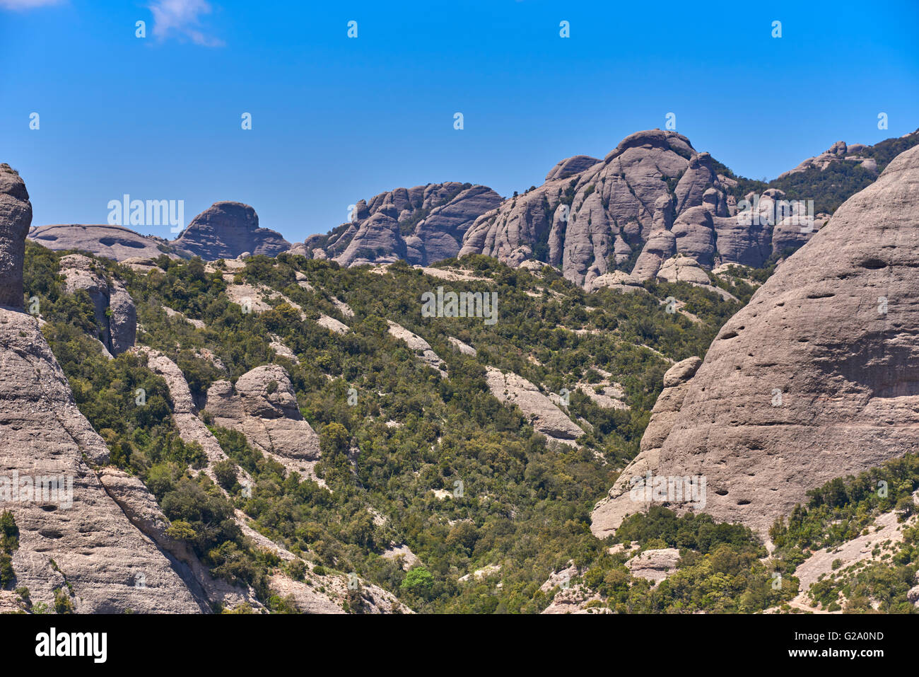 Montserrat ist ein Multi-spitzer Berg in der Nähe der Stadt Barcelona, Katalonien, Spanien Stockfoto