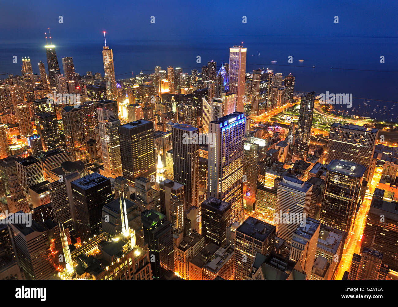 Chicago Skyline bei Nacht, Illinois, USA Stockfoto
