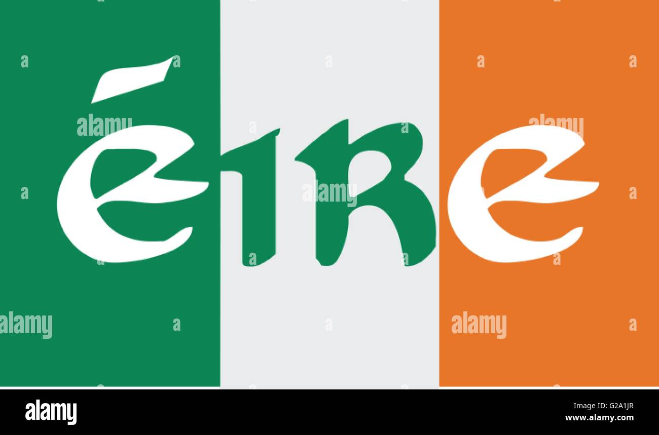Eire geschrieben auf eine irische Flagge Stock Vektor