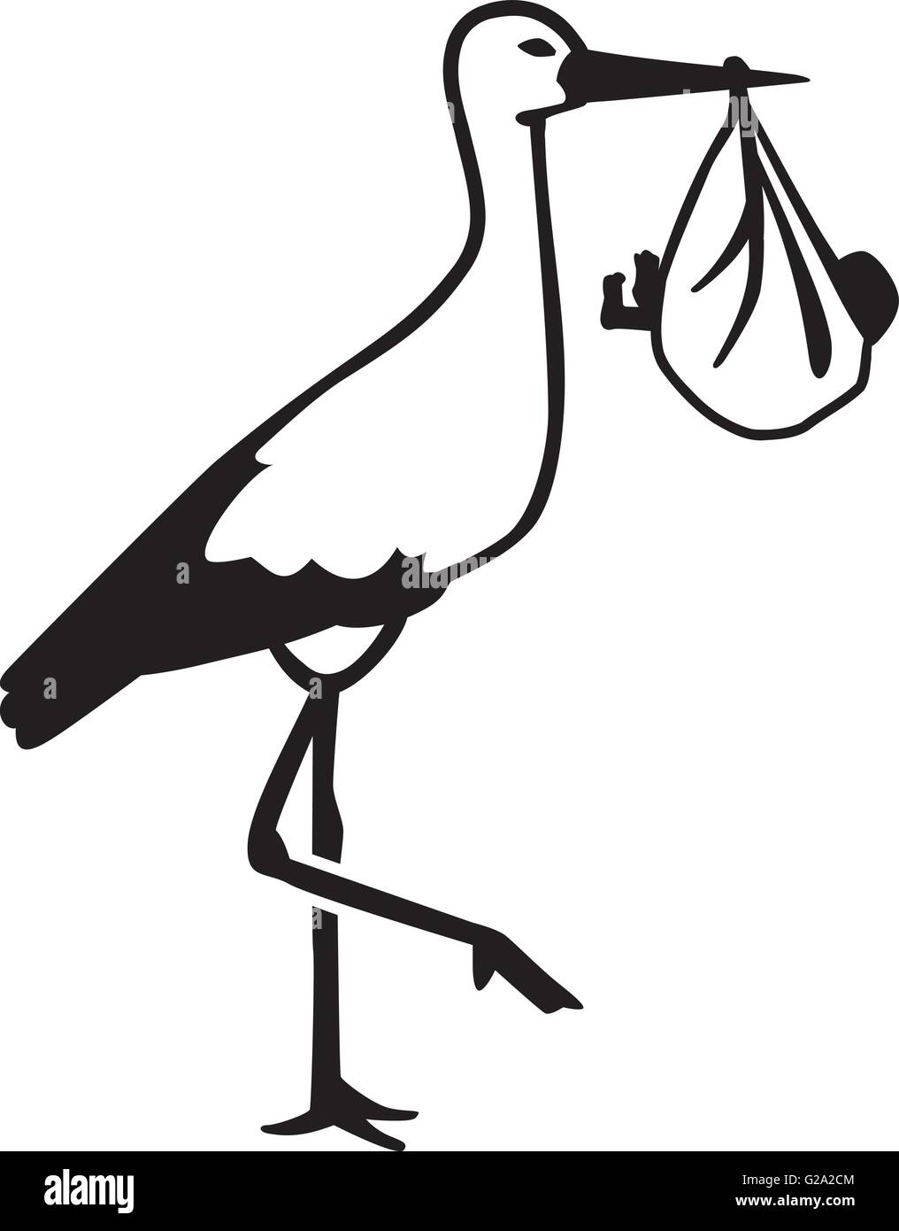 Realistische Silhouette ein Storch mit einem Baby im Schnabel Stock Vektor