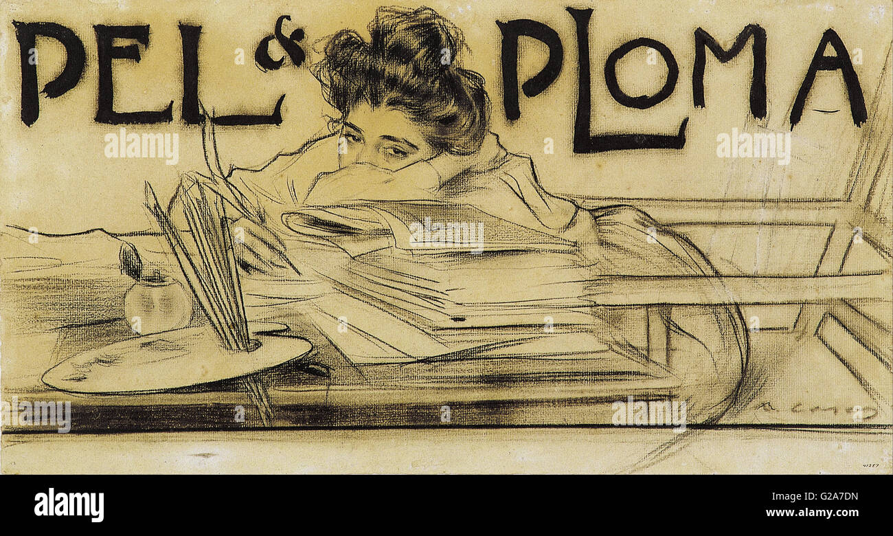 Ramon Casas - Kopfstück für das Magazin "Pèl ich Ploma" - MNAC - Barcelona Stockfoto